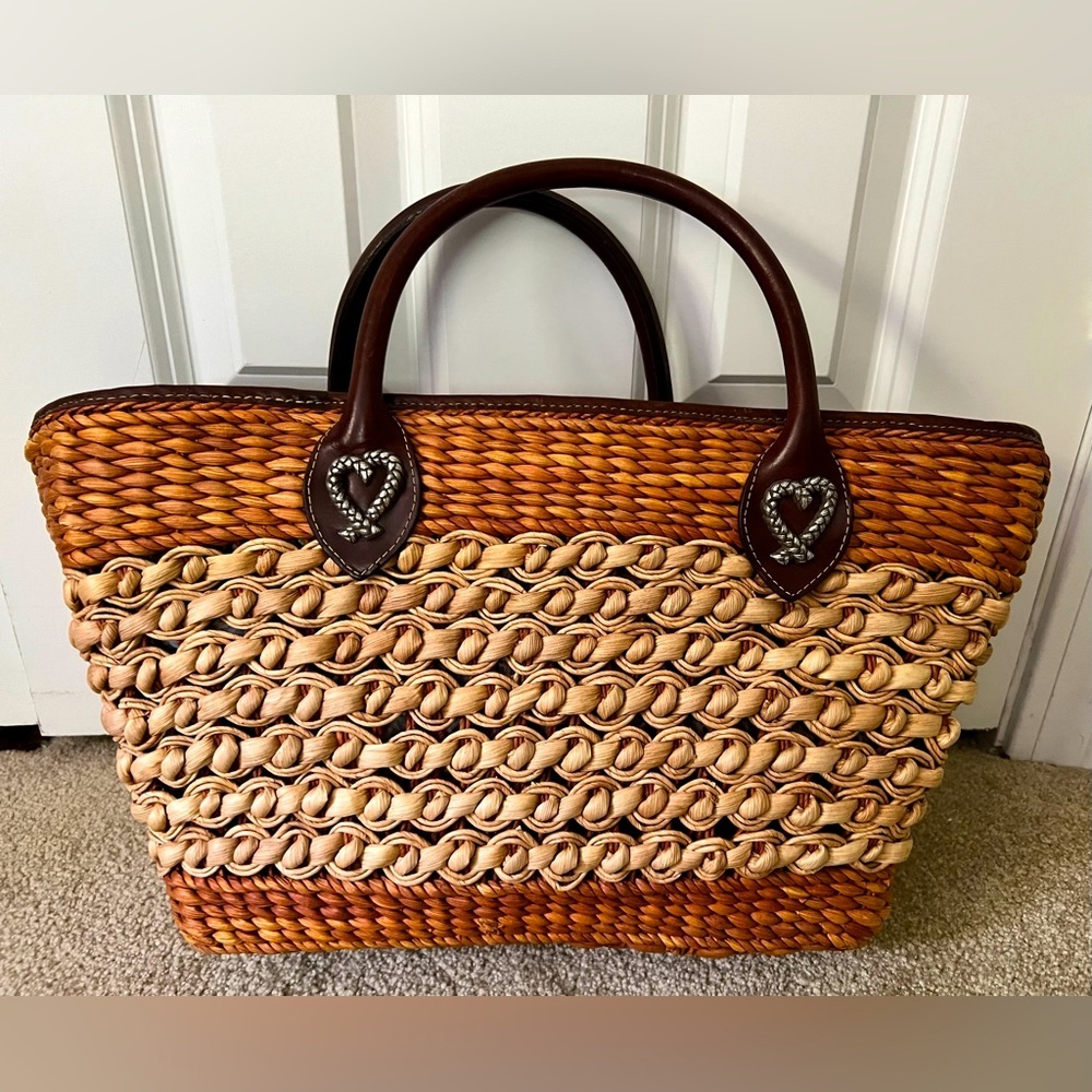 Brighton Large Brown and Tan Woven Tote Bag With Leopard Interior - Picture 2 of 5